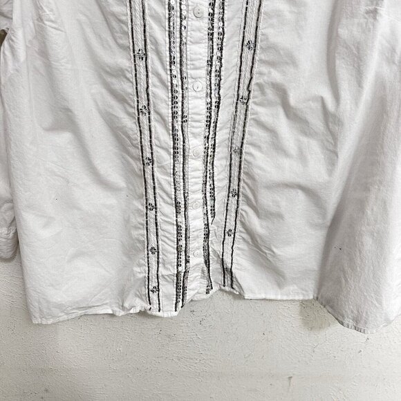 Catherines White Silver Sequin White Blouse Top Size 1X Button Front Long Sleeve - Picture 3 of 12